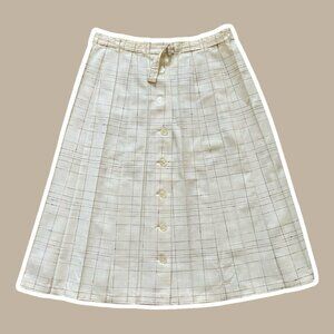 VTG ~ 1980s ~ Cream and Brown Plaid Skirt ~ Pintucks ~ German ~ Size M/L